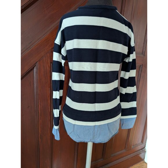 J.Crew XS Black & White Striped Long Sleeve Shirt With Layered Blue Hem - Picture 3 of 7
